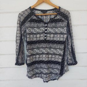 Lucky Brand Peasant Style Blouse 3/4 Length Sleeve Size Small